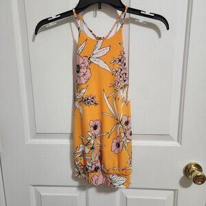 Express Yellow Floral High Neck Cropped Cami Dressy Summer Blouse - Size S